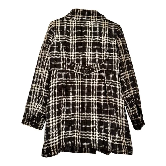 Women's AB Studio Black White Double Breasted Plaid Pea Coat Size 12 - Picture 4 of 14